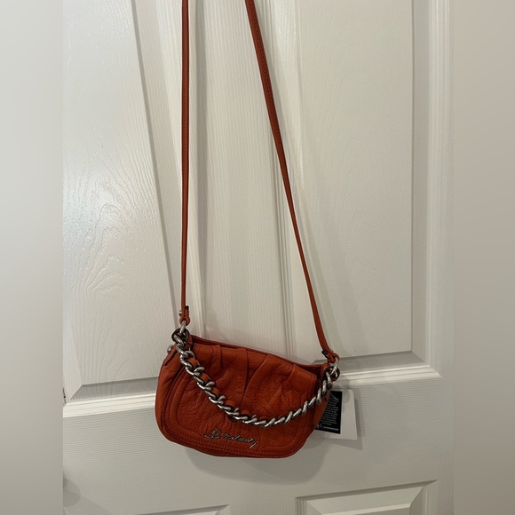 B Makowsky Leather Mini Crossbody Hand Bag Chain Strap Pumpkin/ Burnt Orange NWT - Picture 7 of 12